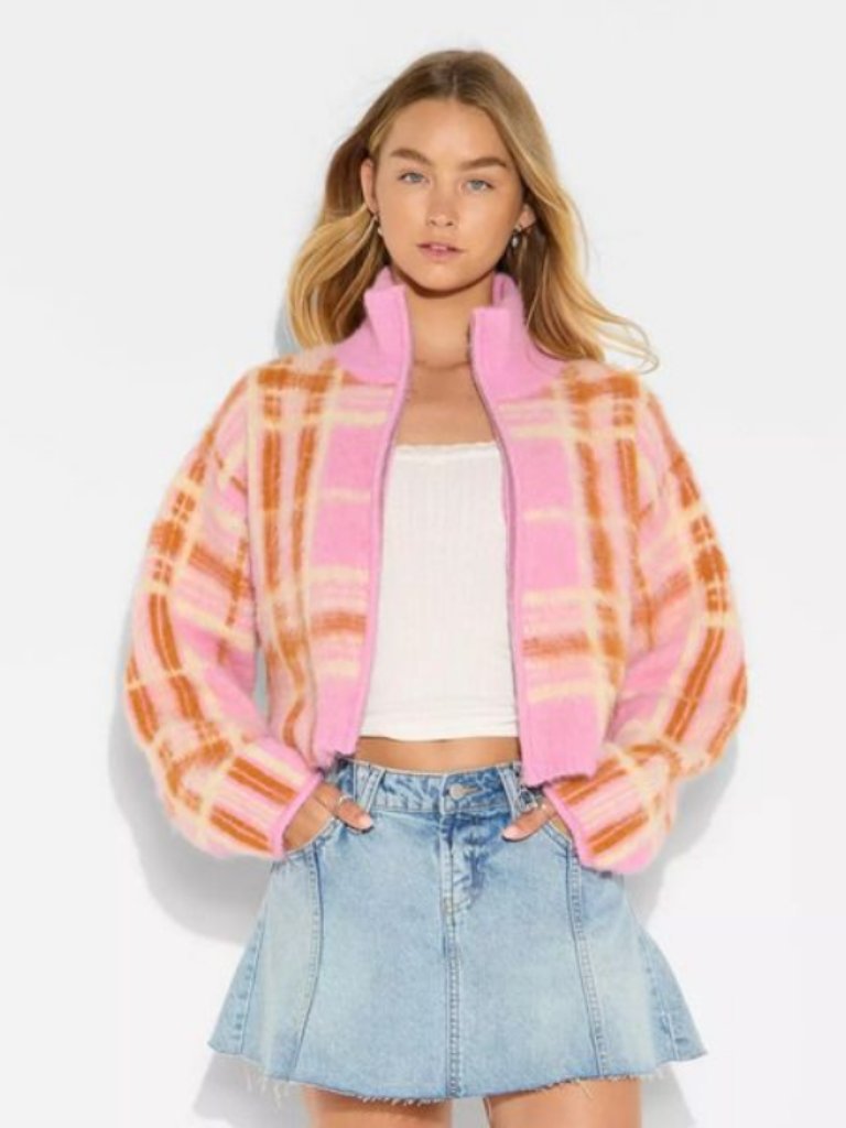 Women Full Zip Mock Turtleneck Cardigan - Wild Fable Pink Xs
